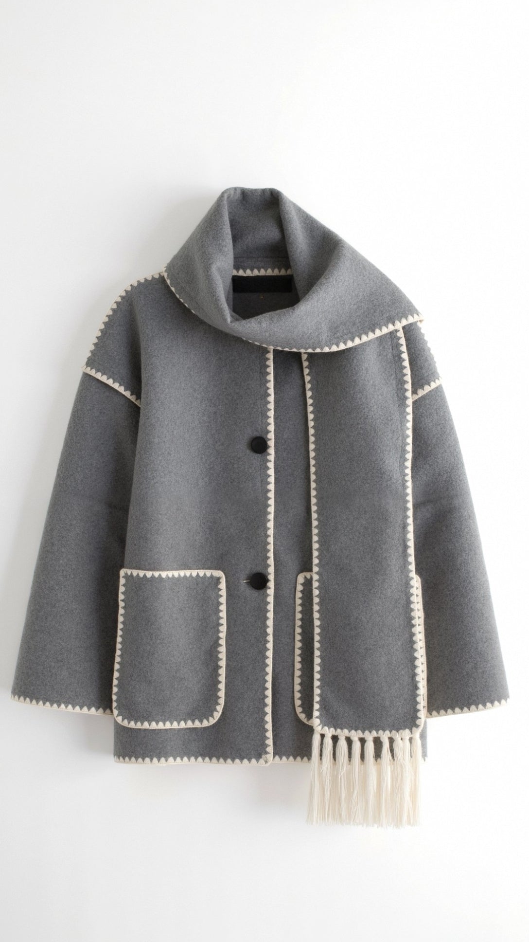 Catherine | Schaljacke im Wickeldesign mit Modischen Kontrastbesätzen 2