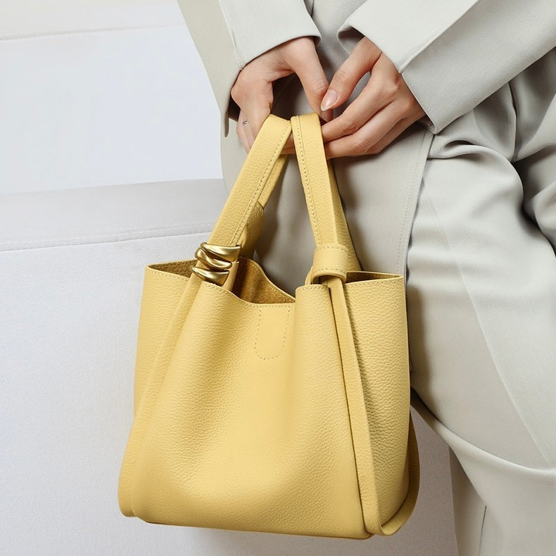 Elegante Mini-Umhängetasche Damen aus Echtem Leder | Praktische Crossbody Bag in Gelb und Taupe 9