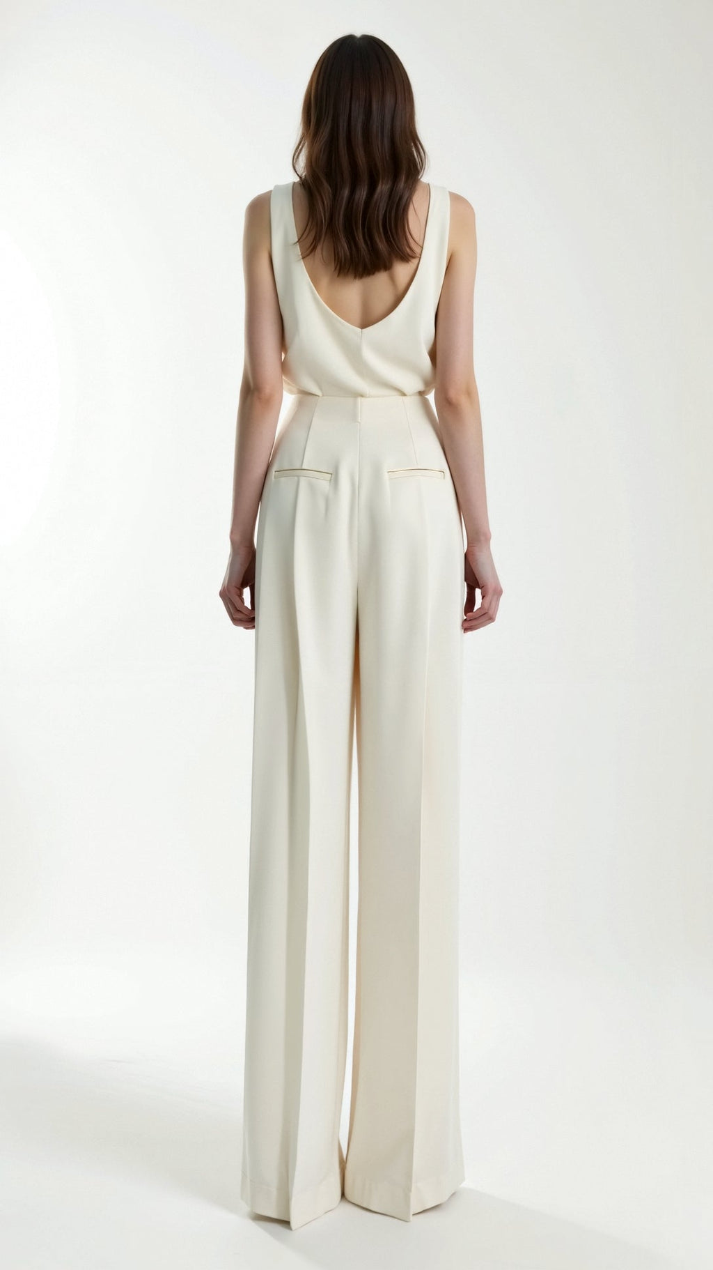 Elegante Plisseehose Damen mit Weitem Bein in Elfenbein aus Hochwertigem Crêpe 2