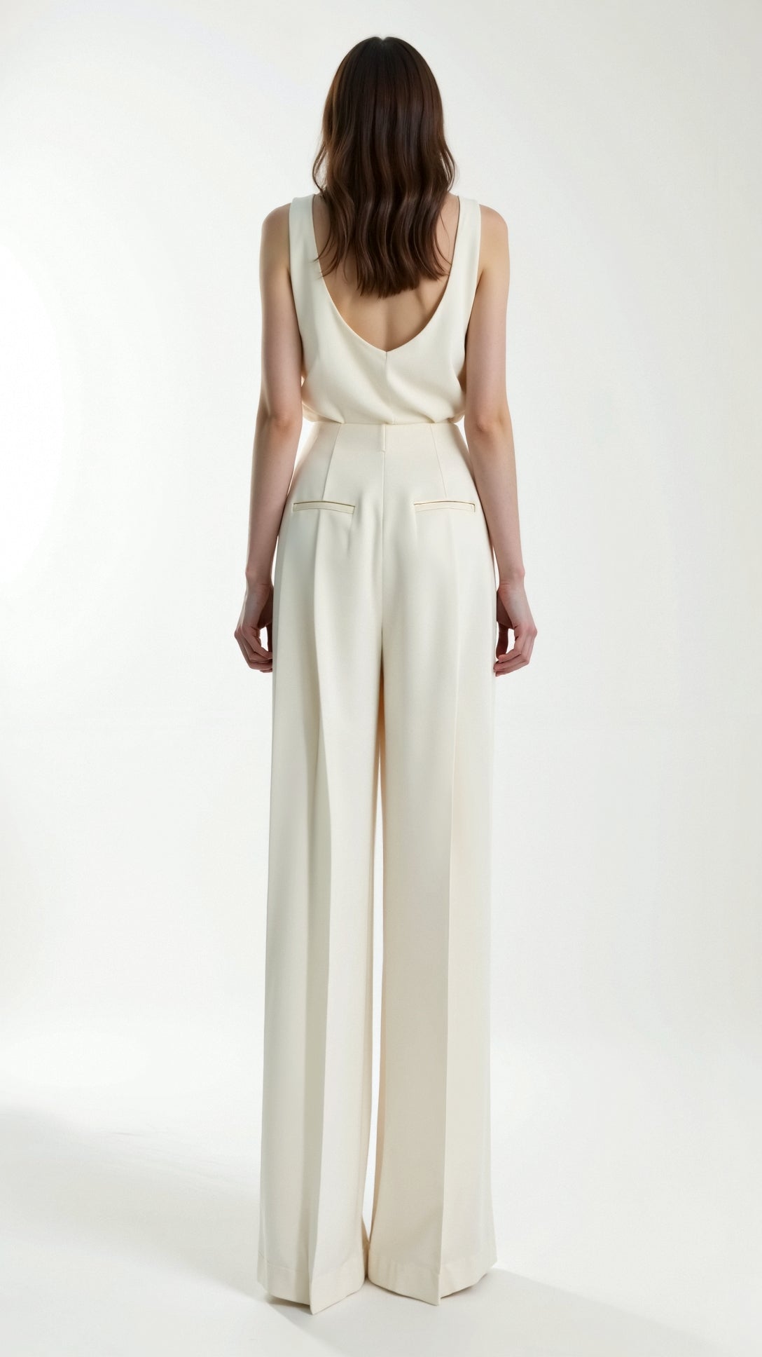 Elegante Plisseehose Damen mit Weitem Bein in Elfenbein aus Hochwertigem Crêpe 2