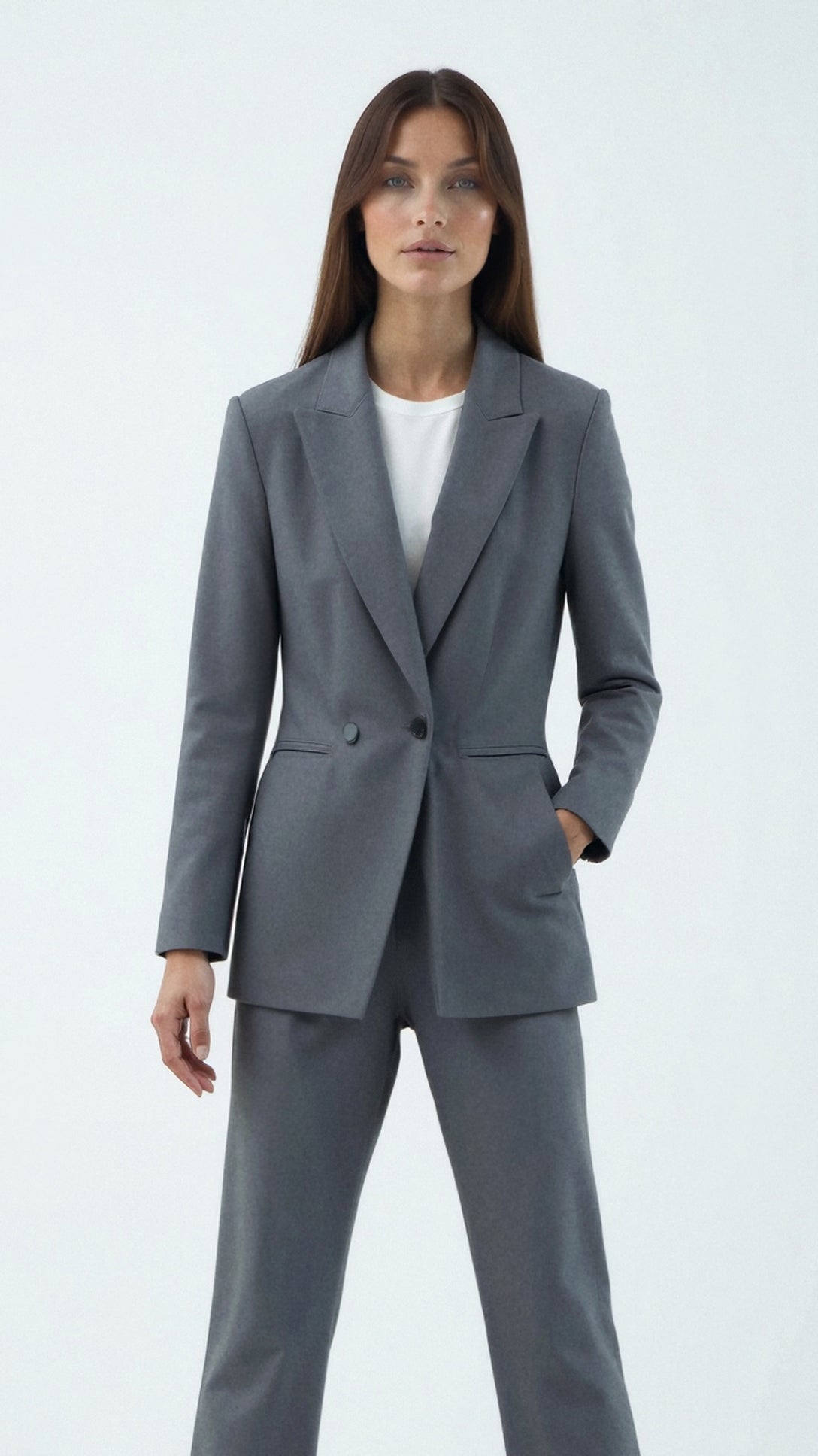 Eleganter Damen Blazer in Grau mit Femininer Passform und Hochwertigem Stretch-Anzugstoff 0